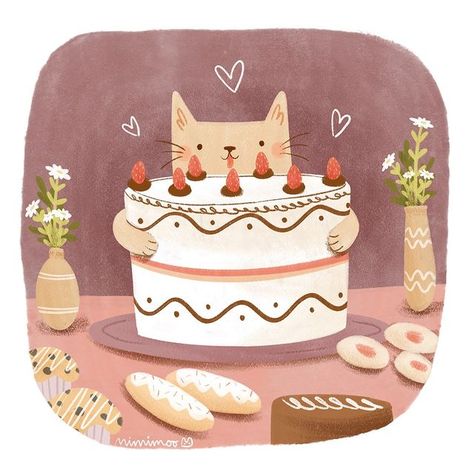 Dream Scenarios, Happy Birthday Cat, Cake Illustration, Birthday Illustration, Cute Bunny Cartoon, Cats Love, Birthday Pictures, Cat Birthday, Happy Birthday Images