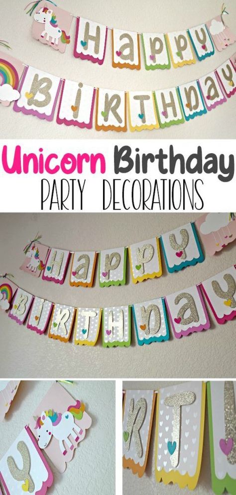 Unicorn Birthday Party Decorations Diy, Unicorn Happy Birthday Banner, Diy Unicorn Birthday Party, Unicorn Day, Unicorn Birthday Decorations, Trendy Party Decor, Unicorn Birthday Party Decorations, Diy Birthday Banner, Bored Kids