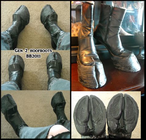 It took alot of failed attempts to make these. The hoof tips are made out of cast rubber on top of a wedge shoe. They are easy to balance in but are a bit uncomfortable due to the in ab... Satyr Costume, Faun Costume, Hoof Boots, Hoof Shoes, Ren Fair, Cosplay Tutorial, Cosplay Diy, Cosplay Tips, Fantasy Costumes