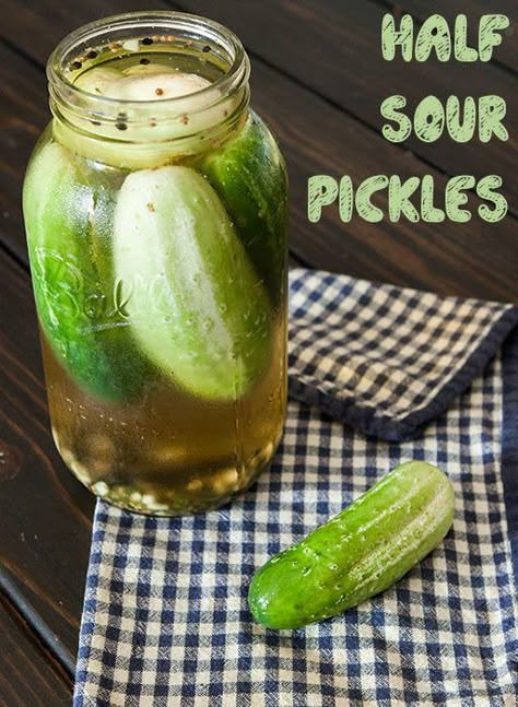 Half Sour Pickles recipe. Just made these and they are a GREAT knockoff of Ted's Montana Grill's pickles! Instead of doing it whole, I sliced them. Ted Montana Pickles Recipe, Crunchy Pickle Recipe, Pickle Bar, Pickle Appetizers, Canned Pickles, Ham Wraps, Pickle Recipes, Homemade Ham, Sour Pickles