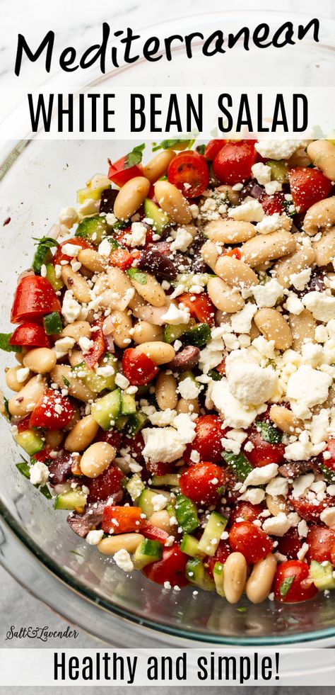 High Protein Bean Salad, Dense Bean Salad Violet Witchel, White Bean Salad Recipes, Bean Salad Healthy, Chopped Salads, Mediterranean Recipe, Mediterranean Recipes Healthy, Mediterranean Life, Homemade Vinaigrette