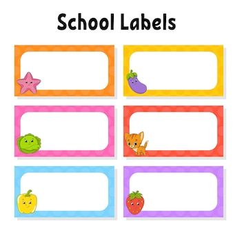 Set stickers for school empty template n... | Premium Vector %23Freepik %23vector %23sticker %23sticker-design %23banner-sticker %23label Student Name Tags, Notebook Labels, Anna Mcnulty, Name Tag For School, Name Tag Templates, Name Tag Design, Batman Kids, School Labels, Book Labels