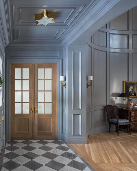 The Fox Group, Stained Wood Trim, Fox Group, Timeless Paint Colors, Timeless Interior Design, Checkerboard Floor, Timeless Interior, Casa Vintage, Foyer Decorating