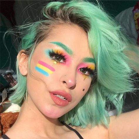 #Hair @haircolorful Brown Matte Lipstick, Pride Makeup, Pansexual Pride, Creative Eye Makeup, Winged Liner, Creative Makeup Looks, Eye Makeup Art, Cc Cream, Pride Month