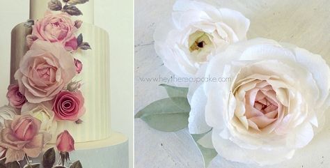 wafer paper flowers and painted appliques by Hey There Cupcake plus wafer paper peonies right Edible Paper Flowers, Wafer Flowers, Wafer Paper Tutorial, Cakes With Flowers, Paper Peonies Tutorial, Paper Cakes, Flowers Texture, Paper Peony, Sugar Flowers Tutorial