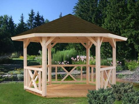 Luxury Gazebo, Covered Deck Ideas, Hexagon Gazebo, Small Gazebo, Diy Gazebo, Screened Gazebo, Backyard Getaway, Landscape Tips, Gazebo Plans