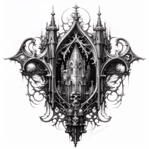 Gothic Architecture Tattoo, Cathedral Tattoo, Portfolio Drawings, Chest Tattoo Ideas, Atrium Design, Castle Tattoo, Medieval Tattoo, Upper Back Tattoos, Filigree Tattoo