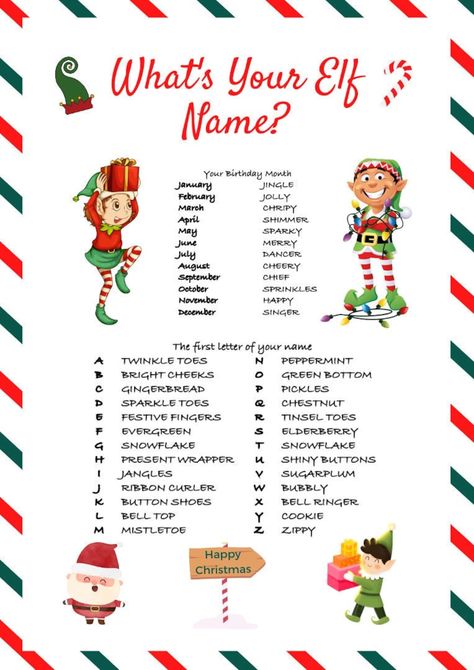 Whats Your Elf Name Name Generator Printable Party Game Instant Download Party Game Name Generator Elf Name Christmas Elf Theme Name Game (Download Now) - Etsy Christmas Elf Names, Your Elf Name, Elf Name Generator, Whats Your Elf Name, Elf Themed Christmas Party, Christmas Letter From Santa, Grandma Ideas, Pirate Names, Elf Shelf