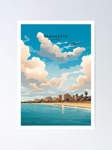 "Famagusta Cyprus Historical Riches Travel Illustration" Poster for Sale by NeuralVibe | Redbubble Famagusta Cyprus, North Cyprus, Travel Poster Design, Paphos, Crochet Circles, Travel Illustration, Illustration Poster, Royal Navy, Vintage Poster