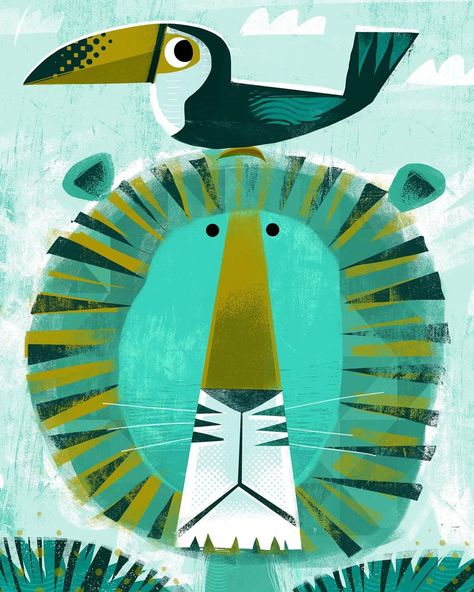 Gareth Lucas on Instagram: “Lion with pesky toucan… … .. . #illustrator #digitalart #bird #birds #digitalillustration #birdsofinstagram #illustration #art #texture…” Lucas Arts, Animal Art Projects, Lion Illustration, Naive Illustration, Animal Illustration Art, Camping Art, Art And Illustration, Children's Book Illustration, Animal Illustration