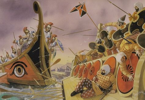 The battle of Salamis (480 B.C.). Angus Mcbride, Battle Of Salamis, Greco Persian Wars, Greek Soldier, Punic Wars, Greek Warrior, Ancient Warfare, Greek History, Mythology Art