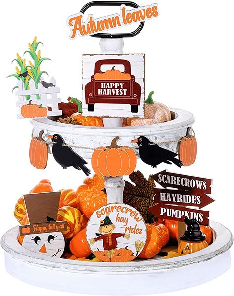 Amazon.com: 11 Pieces Fall Scarecrow Theme Tiered Tray Rustic Pumpkin Wooden Signs Scarecrow Table Centerpieces Truck Corn Bird Wooden Blocks for Thanksgiving Autumn Home Farmhouse Decor : Home & Kitchen Harvest Table Decor, Scarecrow Pumpkin, Fall Tabletop Decor, Unique Halloween Decorations, Autumn Farmhouse, Pumpkin Carving Kits, Wooden Packaging, Fall Tiered Tray Decor, Home Decor Rustic