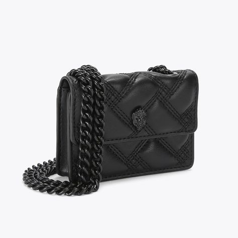 The Micro Kensington is crafted from a faux lambskin leather with signature parquet padded overstitch quilt with three rows of weave pattern. The black egle head features crystals and black bead eyes on the front flap. 2.8in (H), 3.9in (L), 0.8in (D)Strap drop cross body: 48.4inBlack metal chain strapMagnetic snap closure hidden under flapBlack metal branded plate on the backCan fit classic credit cardsOuter: Faux leatherInterior: Monogrammed interior liningStyle number: 9548600999 Outfits Gorditas, Outfit Pieces, Micro Bags, Hand Bags For Women, My Style Bags, Pretty Shoes Sneakers, Handbag Essentials, Baggage Claim, Beautiful Cross