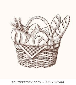 Stock Photo and Image Portfolio by nata_danilenko | Shutterstock Basket Cartoon, Basket Drawing, Free Hand Drawing, Bakery Logo, Cartoon Drawing, Bread Basket, Food Drawing, Illustration Sketches, Diy Art Painting