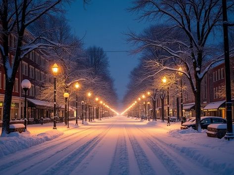 tinyhomebigstyle on X: "Snowy City Street 🏙️❄️: A quiet city street blanketed in fresh snow, with warm streetlights glowing in the evening. #UrbanWinter #SnowyNights https://t.co/kqQoZMajfe" / X Snow In The City, Snowy City, Snow City, Snowy Street, A Snowy Day, Street Lights, Crisp Air, Twinkling Lights, Winter Vibes