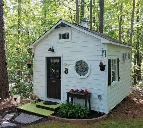 Still at it, but just about done – MyDailyFiber.com Shed Side Of House, Shed Reading Nook, Shed Exterior Ideas, She Shed Craft Room, She Shed Designs, She Shed Interior, Sheds Ideas Backyard, Shed With Loft, Reading Nook Ideas