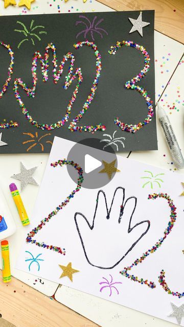 Deena Keller on Instagram: "New Years Handprint Craft🎉 follow @abcdeelearning for more kids ideas ! Comment NEW YEARS to get my newly updated new years printables and templates sent to your messages ⭐️" New Years Craft Preschool, New Years Printables, News Years Crafts For Kids, New Year's Eve Crafts, Kids New Years Eve, New Year's Eve Activities, January Crafts, Calendar Craft, New Year Art