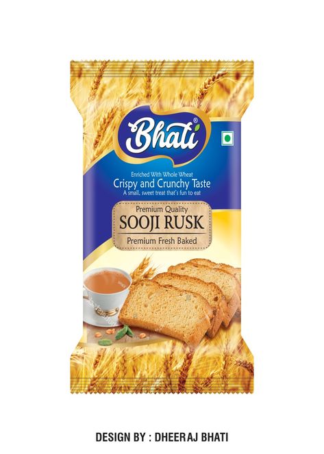 DHEERAJ BHATI _ SOOJI RUSK POUCH PACKAGING DESIGN Rusk Packaging, Pouch Packaging Design, Pouch Packaging, Food Packaging Design, Creative Packaging, Freshly Baked, Food Packaging, Bread Crumbs, Motion Graphics