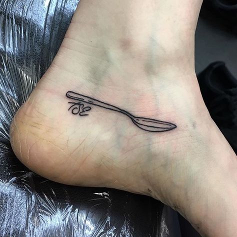 Small Spoon Tattoo Ideas, Teaspoon Tattoo, Spoon Tattoo Ideas, Spoon Theory Tattoo, Spoon Tattoo, Sugar Tattoo, Knife Tattoo, Brand Ideas, Piercing Studio