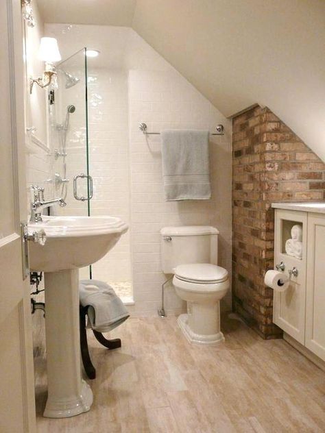 Attic Bathrooms, Attic Bathroom Ideas, Small Attic Bathroom, Attic Renovation Ideas, Bathroom Big, Small Attic, Toilet Sink, Attic Bathroom, Attic Renovation