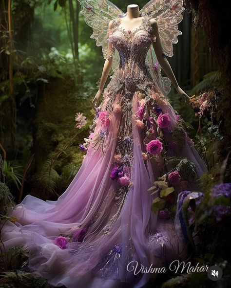 cr. whizicalmermaid on ig Garden Dress Aesthetic, Fairy Ballgown, Royalty Gown, Rein Fair, Secret Garden Dress, Faerie Costume, Fairycore Fashion, Fairy Gown, Forest Dress