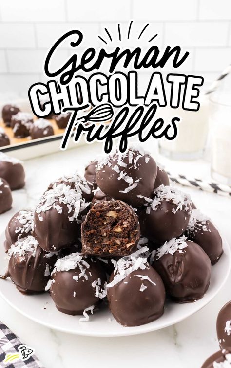 German Chocolate Truffles - Spaceships and Laser Beams German Chocolate Fudge, Choc Truffles, Homemade German Chocolate Cake, German Candy, German Chocolate Brownies, Petite Fours, Cake Coconut, Choc Cake, German Chocolate Cake Mix