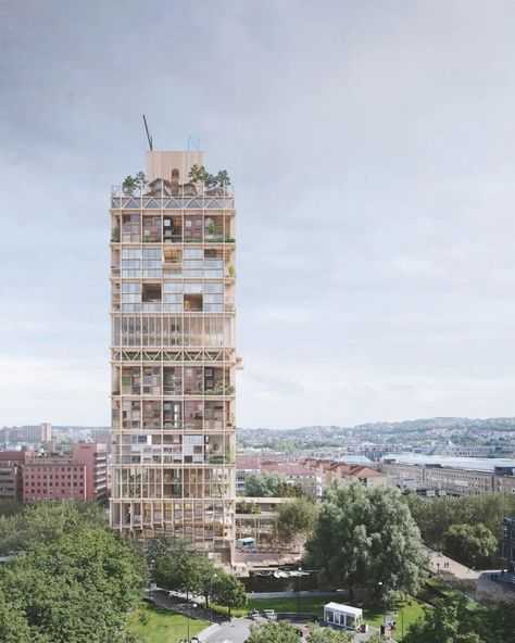 Haptic and Ramboll develop The Regenerative High-Rise concept Timber Tower, Master Thesis, Timber Architecture, Wooden Architecture, Timber Buildings, Tower Design, Timber Construction, Small Buildings, High Rise Building