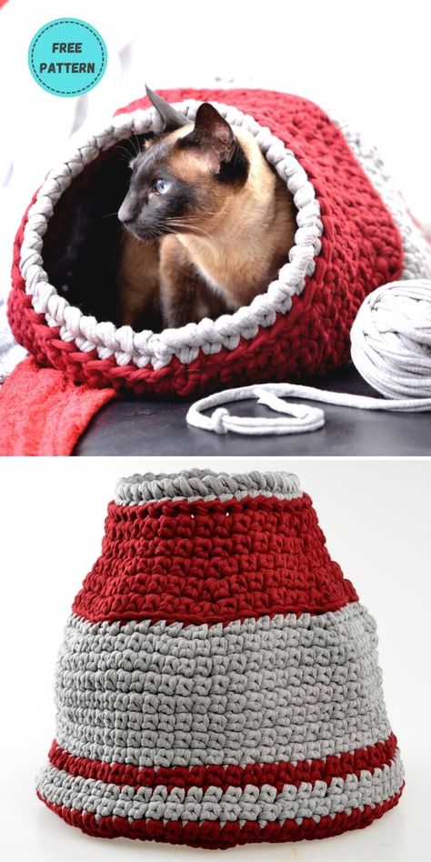 Diy Crochet Cat Bed, Cat Cave Crochet Pattern, Cat Bed Pattern, Cat Pod, Diy Cat Bed, Crochet Cat Bed, Crochet Pet, Tl Yarn Crafts, Awesome Crochet