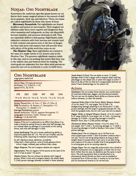 Dnd Japanese Monster, Oni Dnd 5e, Dnd Oni, Homebrew Monsters, Dungeons And Dragons Races, Dnd Stats, Myths & Monsters, Dnd Races, Dungeon Master's Guide