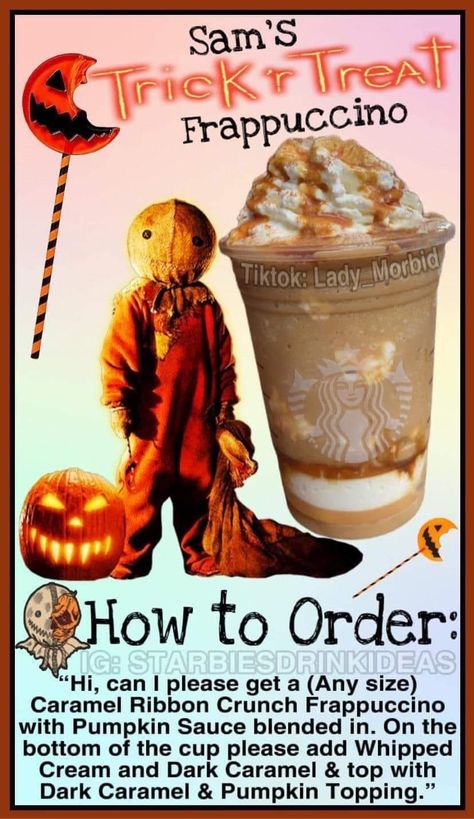 Scream Starbucks Drink, Horror Movie Starbucks Drinks, Starbucks Recipes Halloween, Starbucks Halloween Drinks, Starbucks Drink Menu, Coffee Orders, Halloween Starbucks, Starbucks Secret Menu Recipes, Disney Dishes