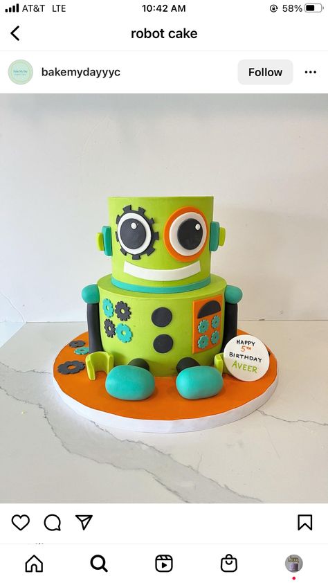 Robot Birthday Party Cake, Robot Birthday Party Food, Robot Cake Ideas, Robot Cakes, Robot Birthday Cake, Robot Birthday Party Decorations, Bunny Birthday Theme, Robot Cake, Fruit Cake Design