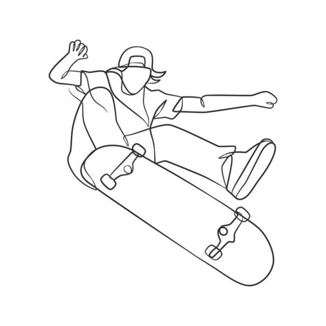 Person Skateboarding Drawing, Line Art Skateboard, Guy Skateboarding Drawing, Gacha Skateboard Pose, Skater Guy Drawing, Skate Board Tattoo Ideas, Skater Drawings Aesthetic, Simple Skateboard Drawing, Skateboard Line Art