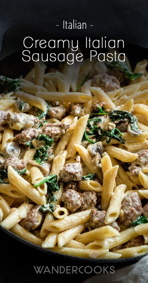 Creamy Italian Sausage Pasta, Loaded Pasta, Creamy Sausage Pasta, Sausage Spinach Pasta, Dinner Videos, Healthy Italian Recipes, Italian Sausages, Italian Sausage Pasta, Italian Cream