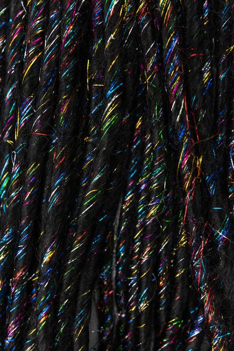 Dread Designs, Hair Tinsel, Type 4 Hair, Synthetic Dreadlocks, Dreadlock Extensions, Glitter Hair, Short Hair Haircuts, Aesthetic Hair, A Chair