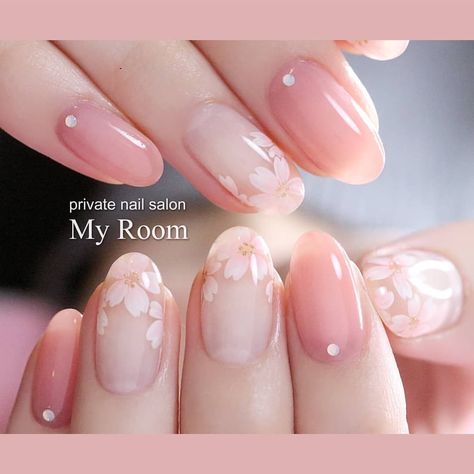 Nails Cherry, Cherry Blossom Nails, Korean Nail Art, Asian Nails, Korean Nails, Best Flowers, Really Cute Nails, Soft Nails, Kawaii Nails