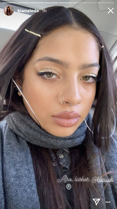 Kiana Lede Piercings, Straight Septum Piercing, Two Piercings Nose, Double Nose Septum Piercing, Same Side Nose Piercing, Septum And Nose Ring Combo, Multiple Nose Piercings Aesthetic, Double Ring Nose Piercing, Double Piercing Nez