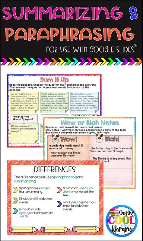 Paraphrasing Activities, Transition Words Worksheet, Teaching Summarizing, Ela Intervention, Teaching Paragraph Writing, Writing Transitions, Summarizing Nonfiction, Librarian Ideas, School Library Lessons