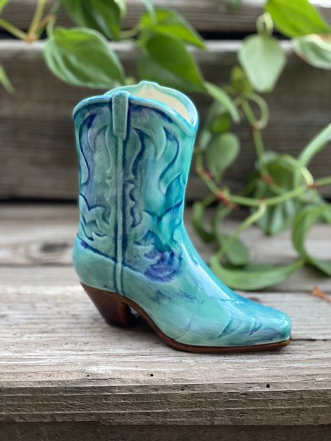 Excited to share the latest addition to my #etsy shop: Small Approximately 6.5” Hand Painted Ceramic Cowboy Boot Vase https://etsy.me/3ZSLOw4 #housewarming #halloween #southwestern #ceramicboot #pinkboot #blueboot #budvase #handpainted #bootplanter Cowboy Boot Vase, Boot Vase, Sculpture Art Clay, Lake Elsinore, Pottery Inspo, Blue Boots, Pink Boots, Blue Room, Blue Rooms