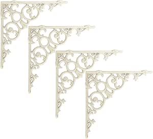 NACH Victorian Scroll White Shelf Brackets 8 inch, Decorative Shelf Brackets for Wood Shelves - Heavy Duty Shelf Brackets, Large Wall Shelf Brackets, Set of 4 Floating Shelf Brackets, JS-90-417AW Large Wall Shelf, Large Wall Shelves, Decorative Shelf Brackets, Heavy Duty Shelf Brackets, Wall Shelf Brackets, White Shelf, Floating Shelf Brackets, Decorative Shelf, Decorative Brackets