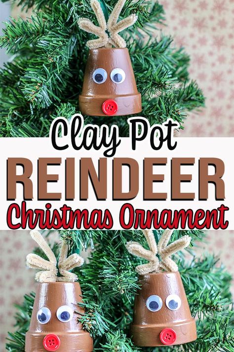 Looking for an adorable Christmas craft for kids to make at home or school? This Reindeer Clay Pot Ornament is perfect for preschool, kindergarten, and children of all ages! This homemade Christmas ornament is a great holiday gift too. Even adults will enjoy creating this cute ornament craft. Clay Ornaments Diy, Reindeer Clay, Christmas Ornaments Homemade Kids, Kindergarten Christmas, Potted Christmas Trees, Clay Crafts For Kids, Terra Cotta Pot Crafts, Reindeer Ornament, Christmas Crafts For Kids To Make