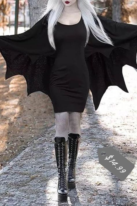 #HalloweenDress #GothicFashion #CosplayDress #WitchCostume #VampireDress #MedievalStyle #BatSleeveDress #PartyOutfit #GothicClothing #WomensFashion Plus Size Retro Dresses, Vintage Halloween Party, Halloween Party Dress, Halloween Long Sleeve, Vintage Black Dress, Slim Fit Dress, Bat Wing, Goth Dress, Halloween Designs