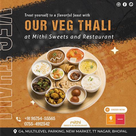 Thali | Mithi Sweets And Restaurant Bhopal Gujarati Thali, Product Poster, Restaurant Order, Veg Food, Illustrator Design Tutorial, Restaurant Marketing, Illustrator Design, Food Graphic Design, Food Pics