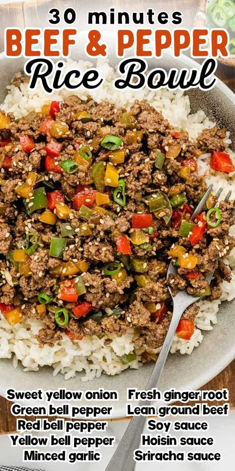 Bell Pepper Rice, Beef Bowl Recipe, Pepper Rice, Beef Bowl, Ground Beef Rice, Beef Bowls, Rice Bowls Recipes, Beef And Rice, Awesome Recipes