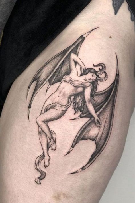 Top 26 Succubus Tattoo Ideas To Unleash The Seductive Power Succubus Tattoos, Succubus Tattoo, Satanic Tattoos, Arte Occulta, Grunge Tattoo, Devil Tattoo, Tato Lengan, Creepy Tattoos, Dark Art Tattoo