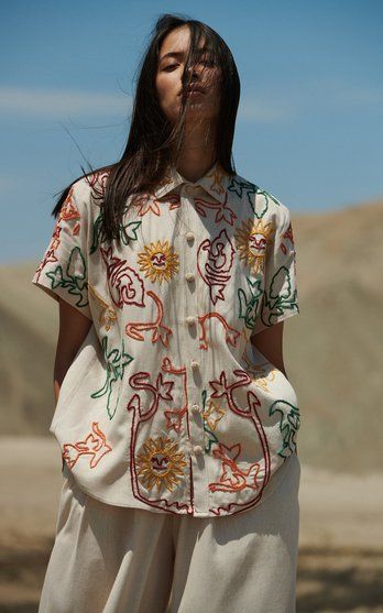 Women's Escvdo Fall/winter 2021 Collection | Moda Operandi Embroidered Clothes, Embroidery Fashion, Looks Vintage, Embroidered Shirt, Western Wear, Moda Operandi, Diy Fashion, Diy Clothes, Blouse Designs