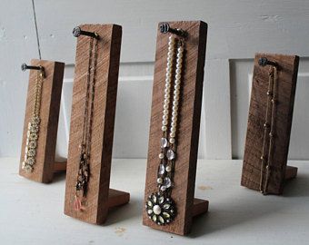 ONE Rustic Necklace Display - Single Necklace Holder - Necklace Storage - Solid Rough Cut Walnut with Numbered Nail Jewelry Display Booth, Rustic Jewelry Display, Single Necklace, Wood Jewelry Display, Vendor Displays, Jewerly Displays, Rustic Necklace, Craft Booth Displays, Diy Jewelry Display