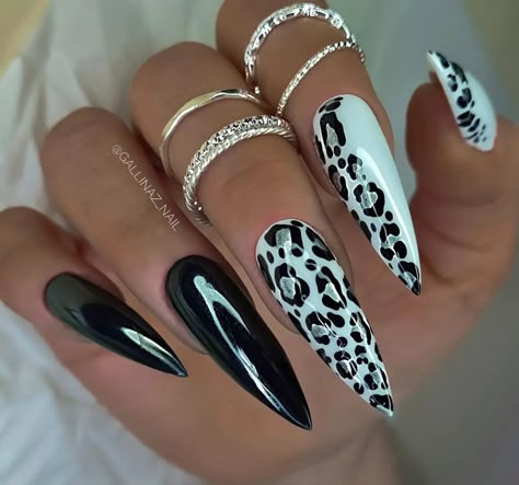 White Leopard Nail Designs, Snow Leopard Nails, White Leopard Nails, Gloss Nails, Leopard Nail Designs, Long Almond Nails, Black White Nails, Leopard Nails, Print Nails