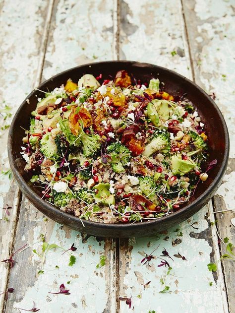 Superfood salad | Jamie Oliver heathy salad recipes Sprouting Sweet Potatoes, Sweet Potato Recipes Healthy, Red Potato Salad, Sweet Potato Salad, Resep Salad, Superfood Salad, Stuffed Sweet Potato Healthy, Jamie Oliver Recipes, Healthy Salad