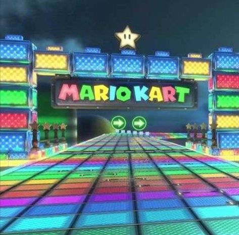 Rainbow Mario Star, Cyberpunk Birthday, Super Mario Aesthetic, Mario Aesthetic, Rainbow Road Mario Kart, Nintendo Aesthetic, Games Pictures, Rainbow Stuff, Scene Aesthetic