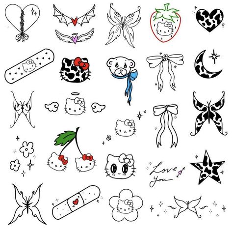 Hello Kitty Tattoos, Sharpie Tattoos, Cartoon Character Tattoos, Doodle Tattoo, Cute Little Tattoos, Cute Tiny Tattoos, Small Hand Tattoos, Tattoo Design Book, Hello Kitty Drawing